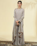Vintage Rose Butti Print Gold Short Kurta & Gharara Set By KYNAH, Luxury Indian Fashion & Bridal Wear