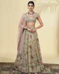 Vintage Rose Gold Print Organza Lehenga Set By KYNAH, Luxury Indian Fashion & Bridal Wear