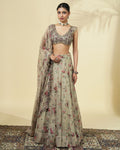 Vintage Rose Print Organza Lehenga Set By KYNAH, Luxury Indian Fashion & Bridal Wear