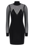 Elisabetta Franchi Mesh-Paneled Turtleneck Dress — Black