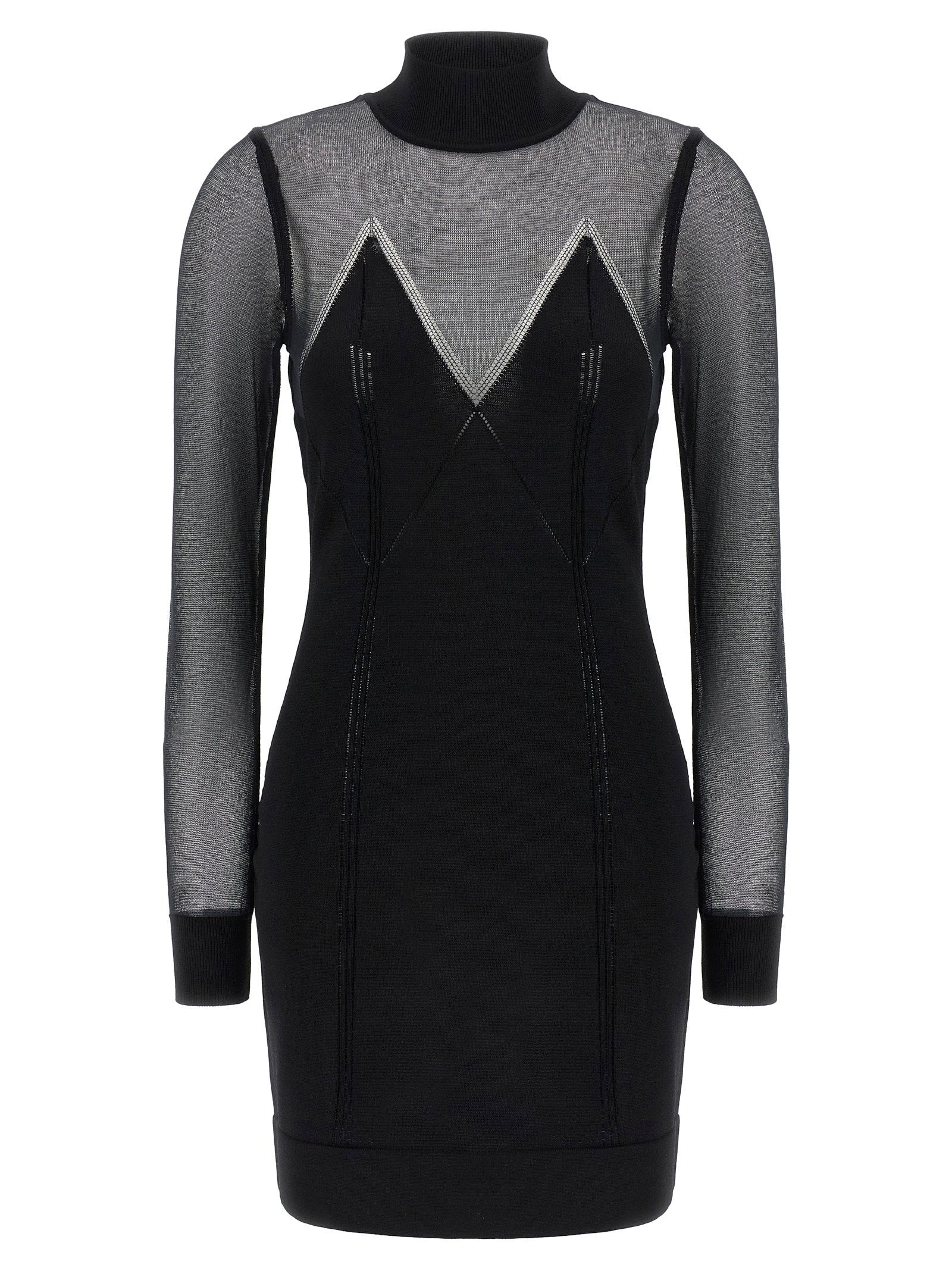 Elisabetta Franchi Mesh-Paneled Turtleneck Dress — Black