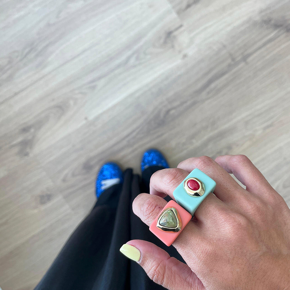 Anillo grande para mujer mint amazonita roja