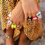 Anillo para mujer color moka con piedra turquesa