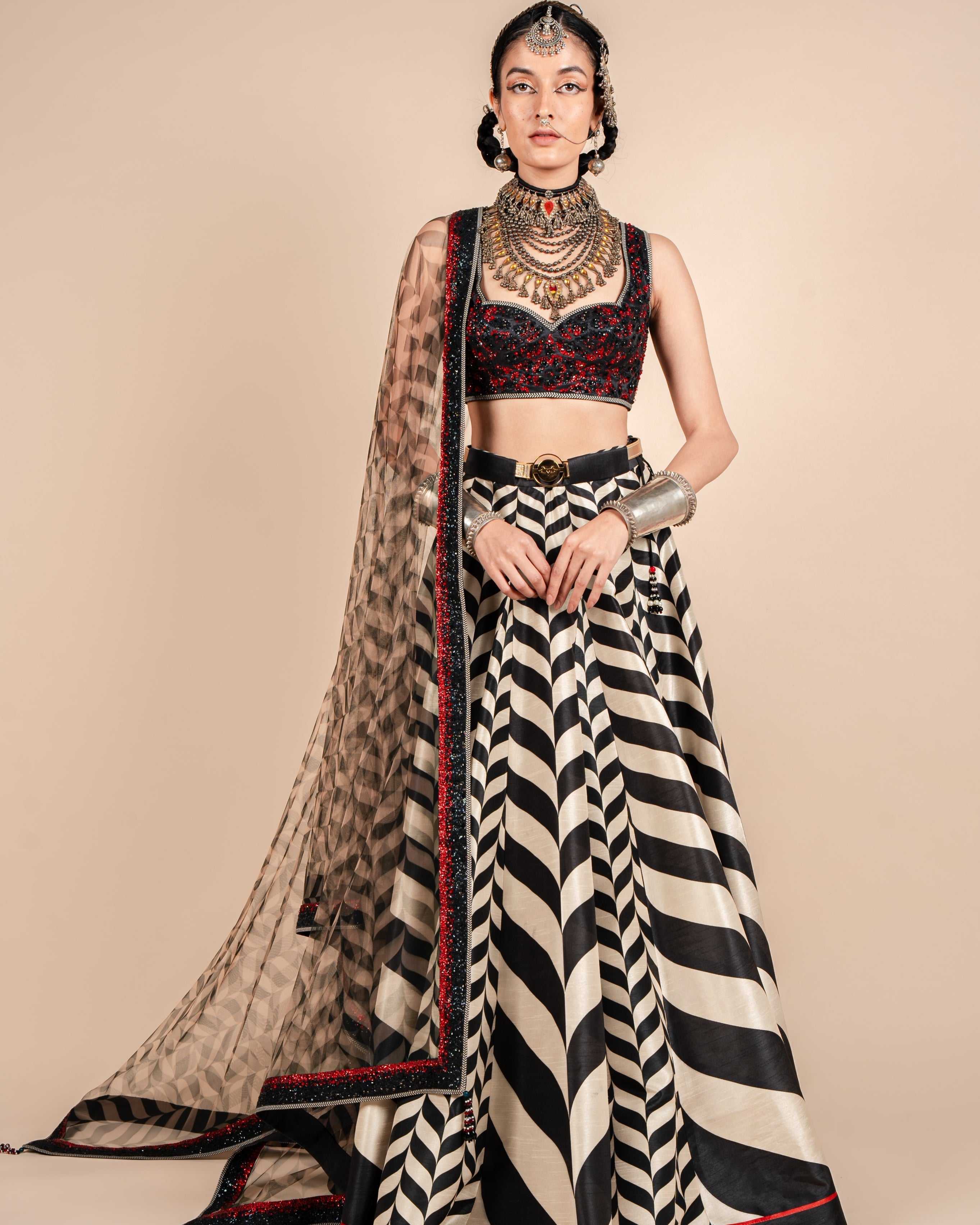 Chevron Godet Skirt Set By KYNAH, Luxury Indian Fashion & Bridal Wear