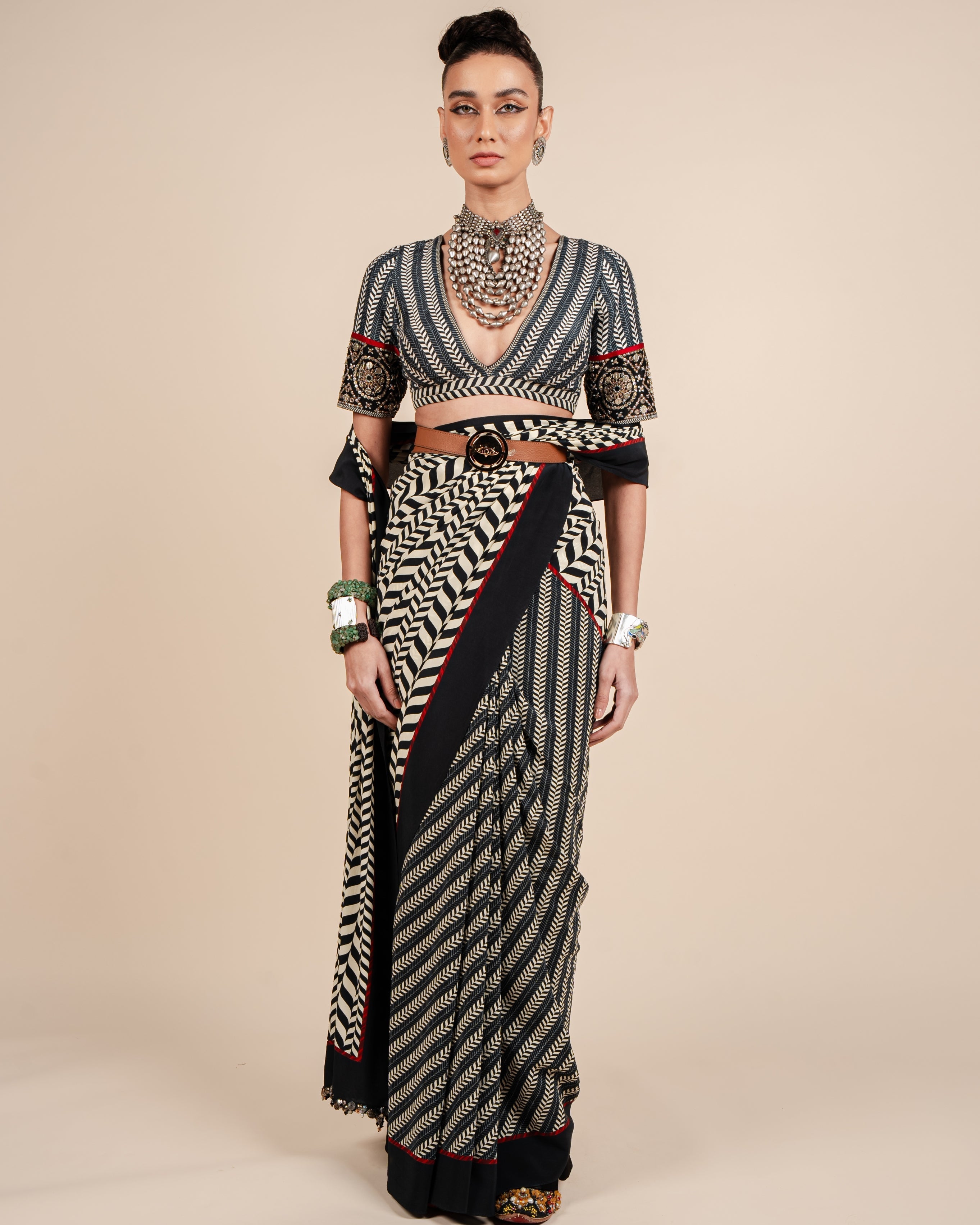 Chevron Sari Set By KYNAH, Luxury Indian Fashion & Bridal Wear