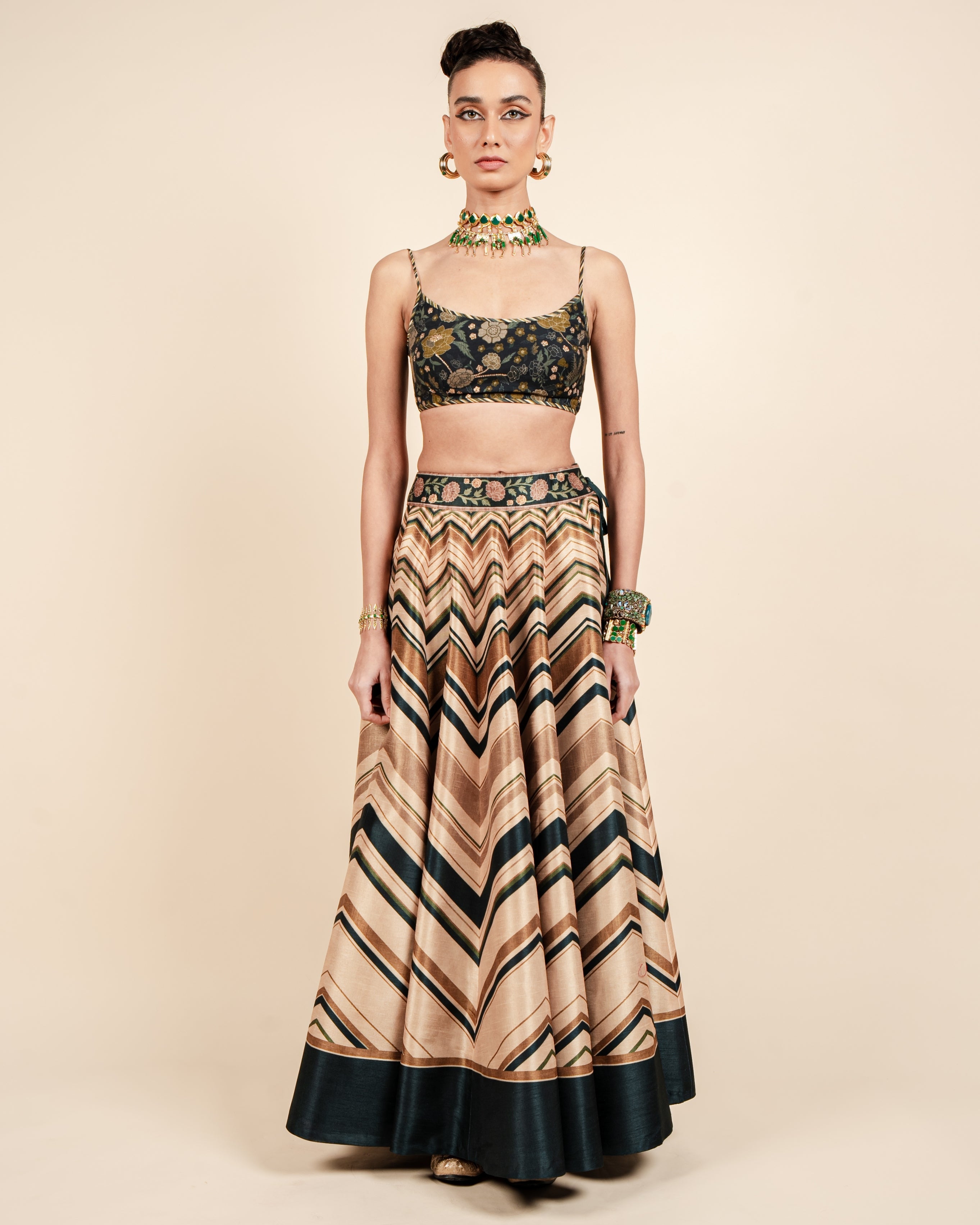 Soft Beige Skirt Set By KYNAH, Luxury Indian Fashion & Bridal Wear