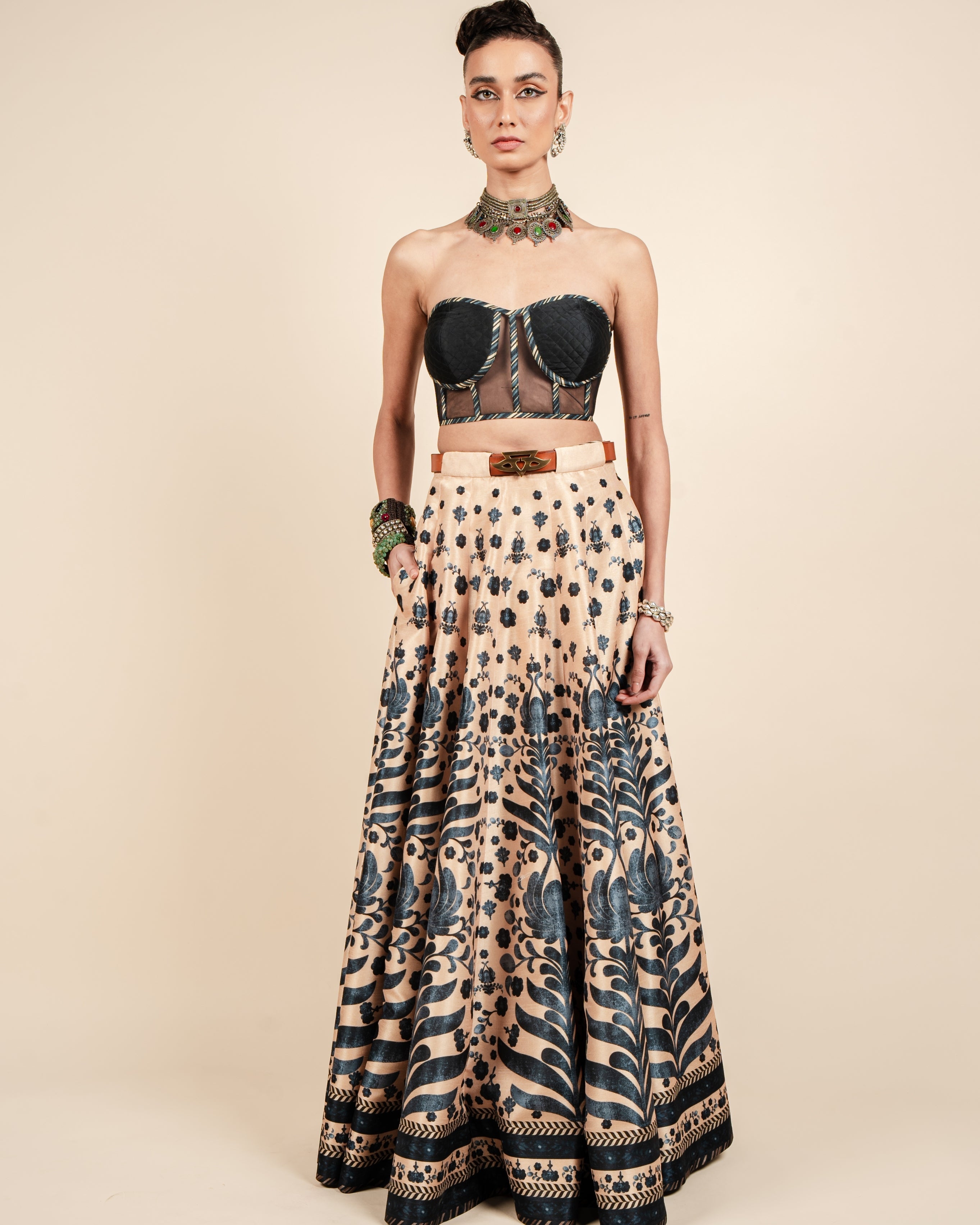 Midnight Blue Corset Skirt Set By KYNAH, Luxury Indian Fashion & Bridal Wear