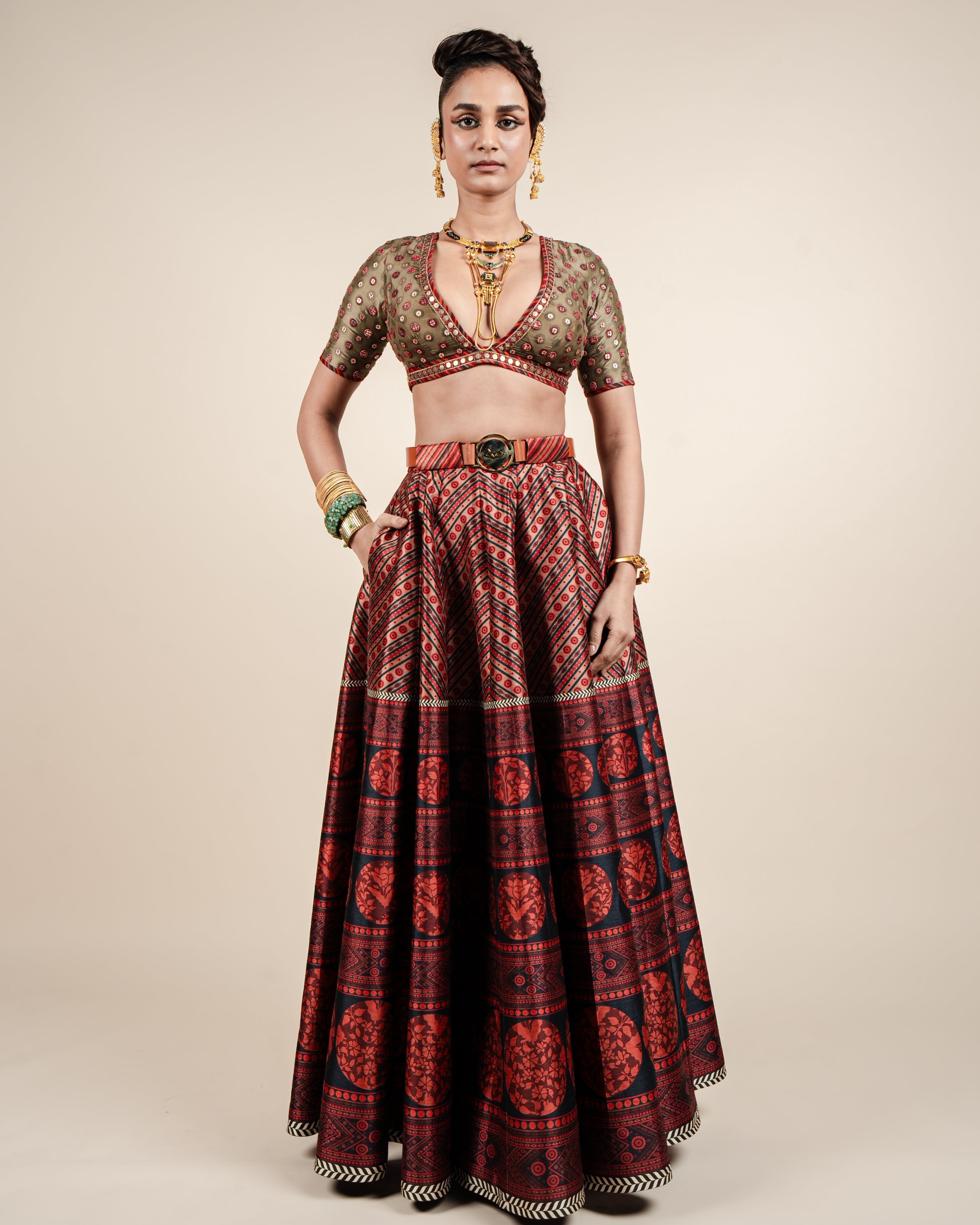 Carmine Red Skirt Set By KYNAH, Luxury Indian Fashion & Bridal Wear