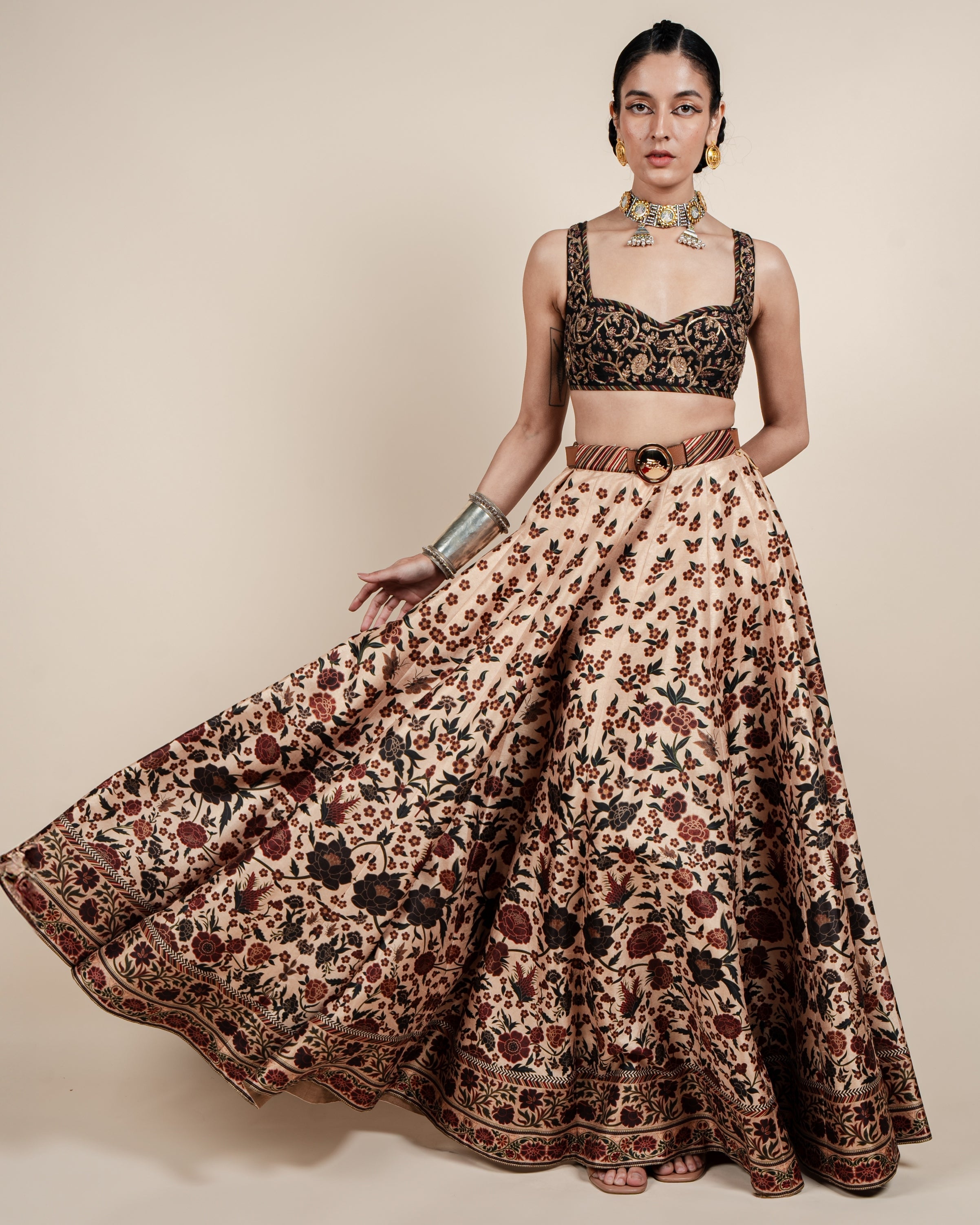 Pearl Beige Skirt Set By KYNAH, Luxury Indian Fashion & Bridal Wear