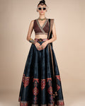 Midnight Blue Tonal Print Skirt Set By KYNAH, Luxury Indian Fashion & Bridal Wear