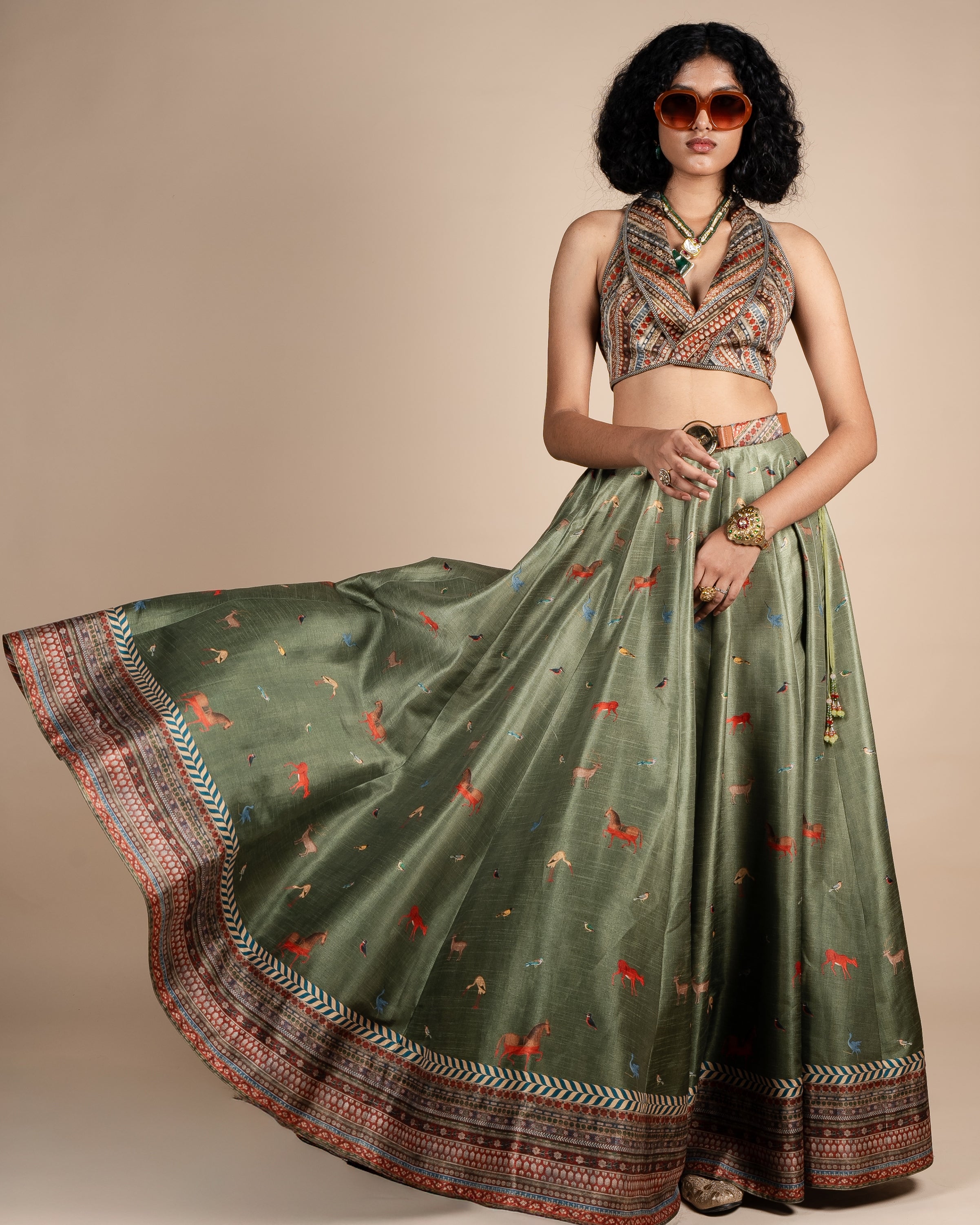 Sage Green Skirt Set By KYNAH, Luxury Indian Fashion & Bridal Wear