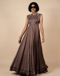 Umber Brown Printed Anarkali By KYNAH, Luxury Indian Fashion & Bridal Wear
