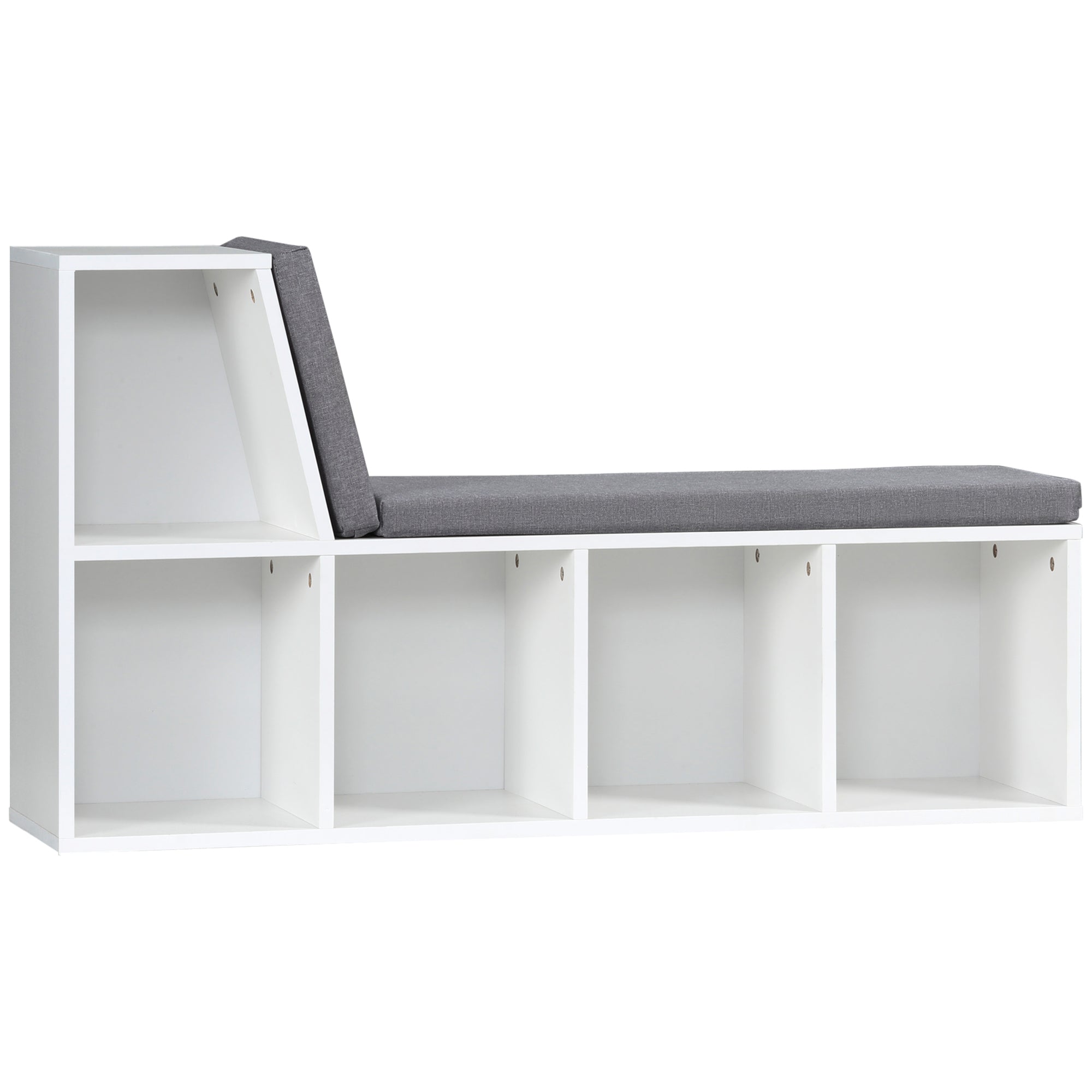 5 Cube Storage Bookshelf with Cushioned Reading Nook for Home Office, Kid Room, Grey