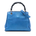 Small Metallic Calfskin Bamboo Shopper Satchel
