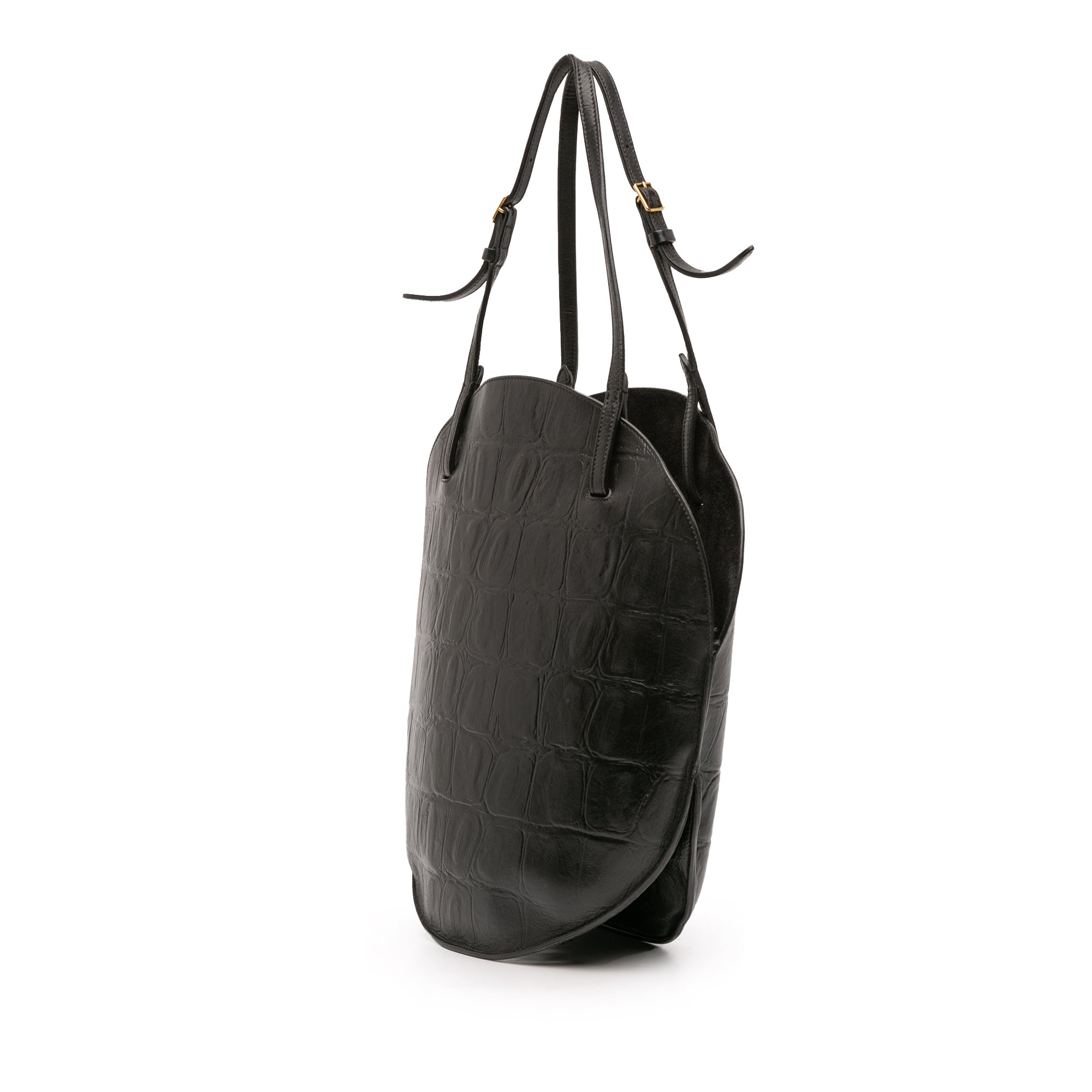 Croc Embossed Leather Curved Shoulder Bag