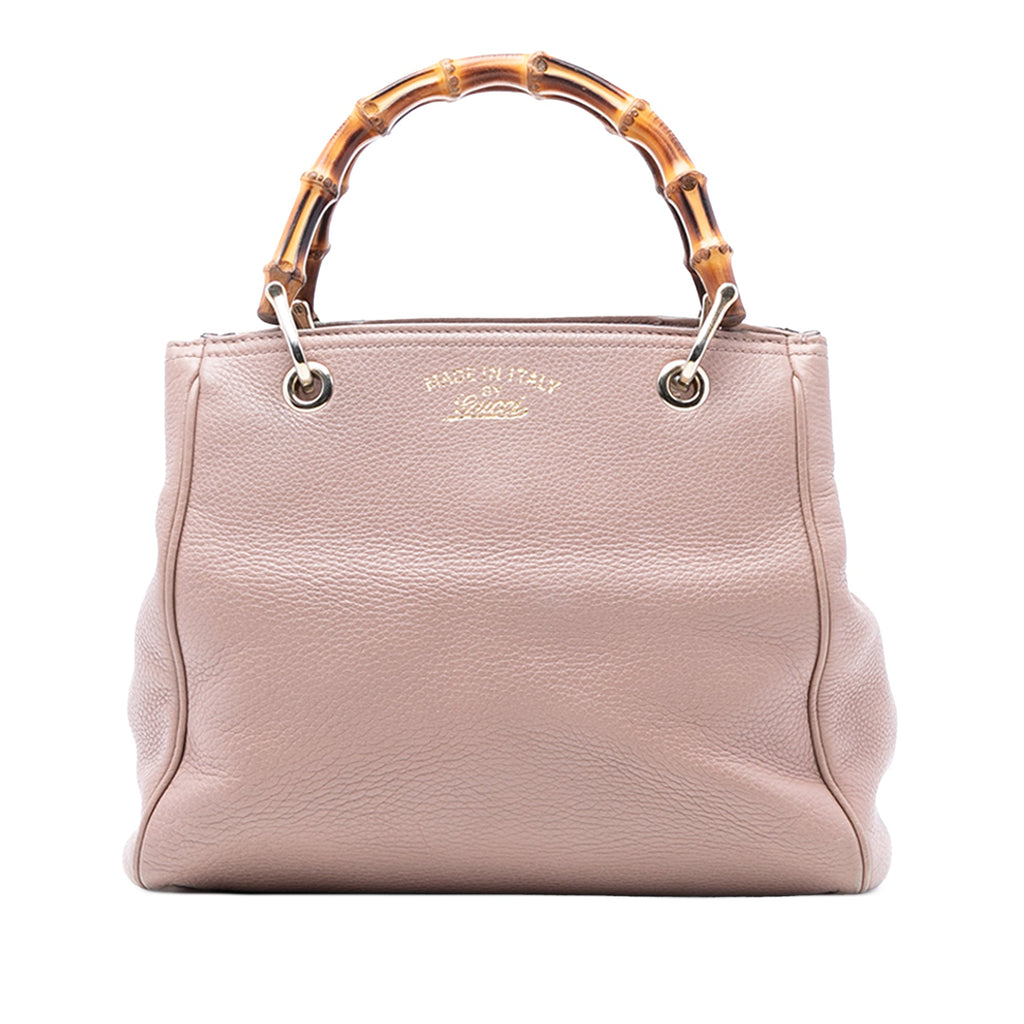 Small Calfskin Bamboo Shopper Satchel