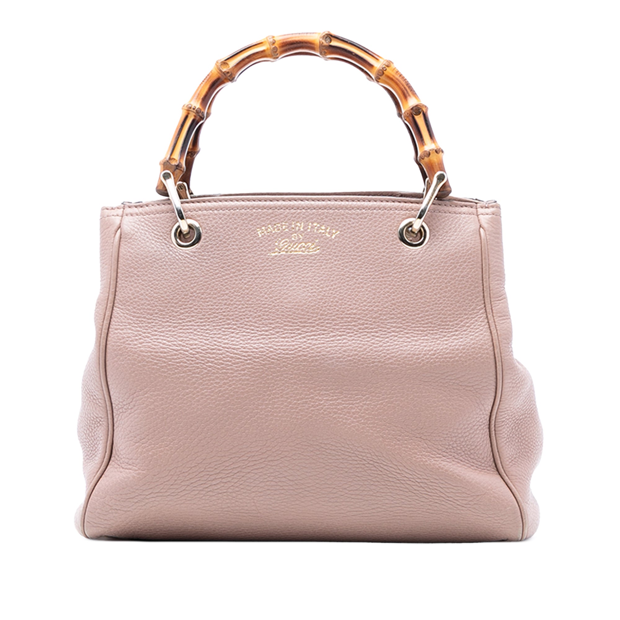 Small Calfskin Bamboo Shopper Satchel