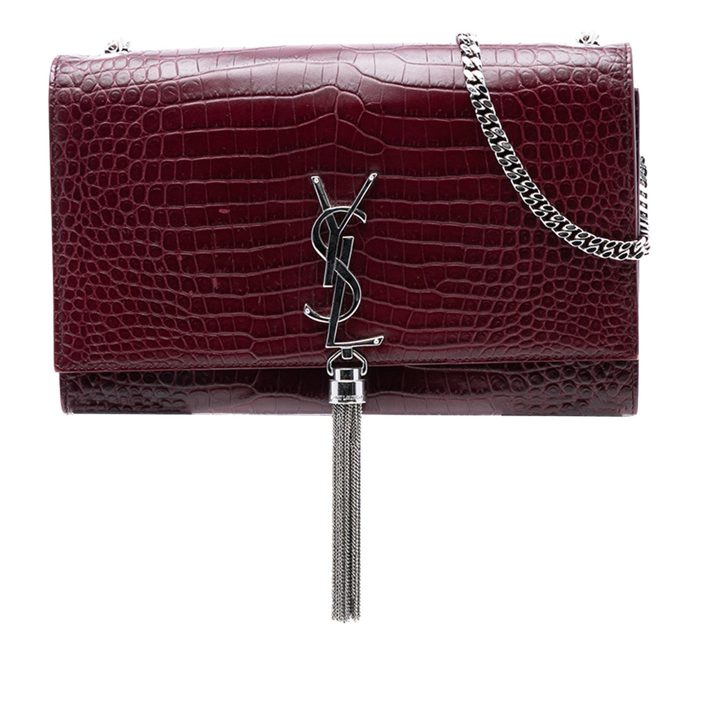Medium Croc Embossed Leather Monogram Kate Tassel Crossbody