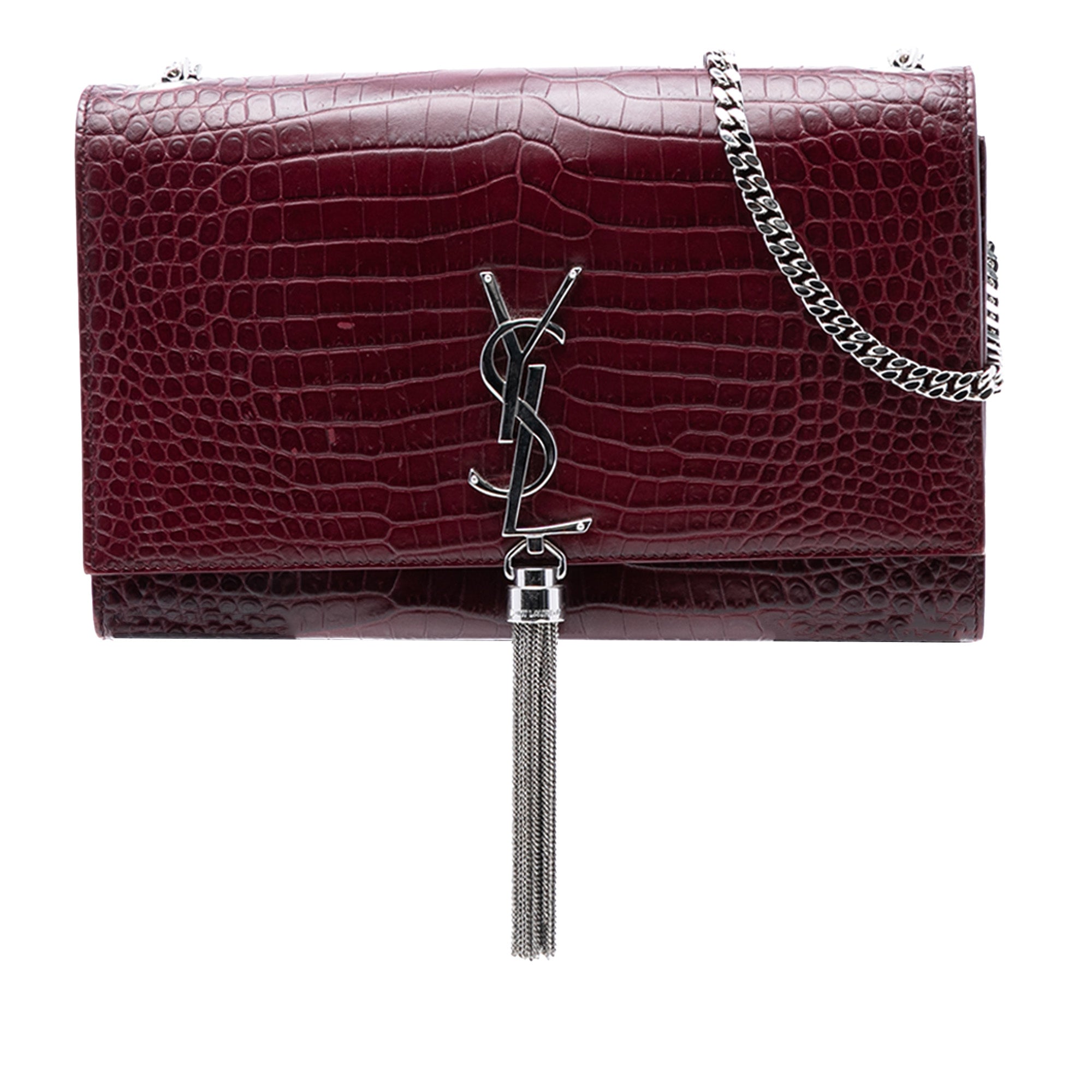 Medium Croc Embossed Leather Monogram Kate Tassel Crossbody