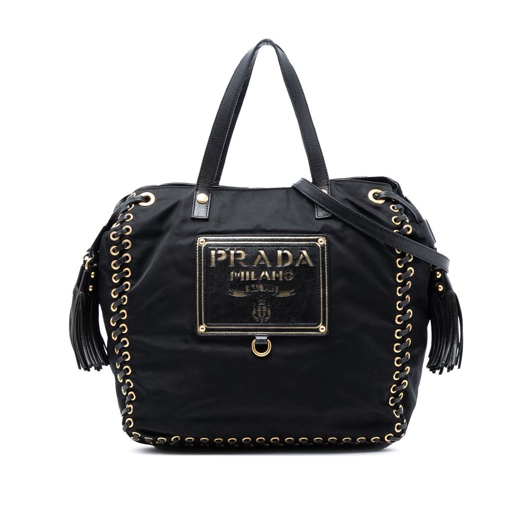 Tessuto Whipstitched Logo Oro Tassel Satchel