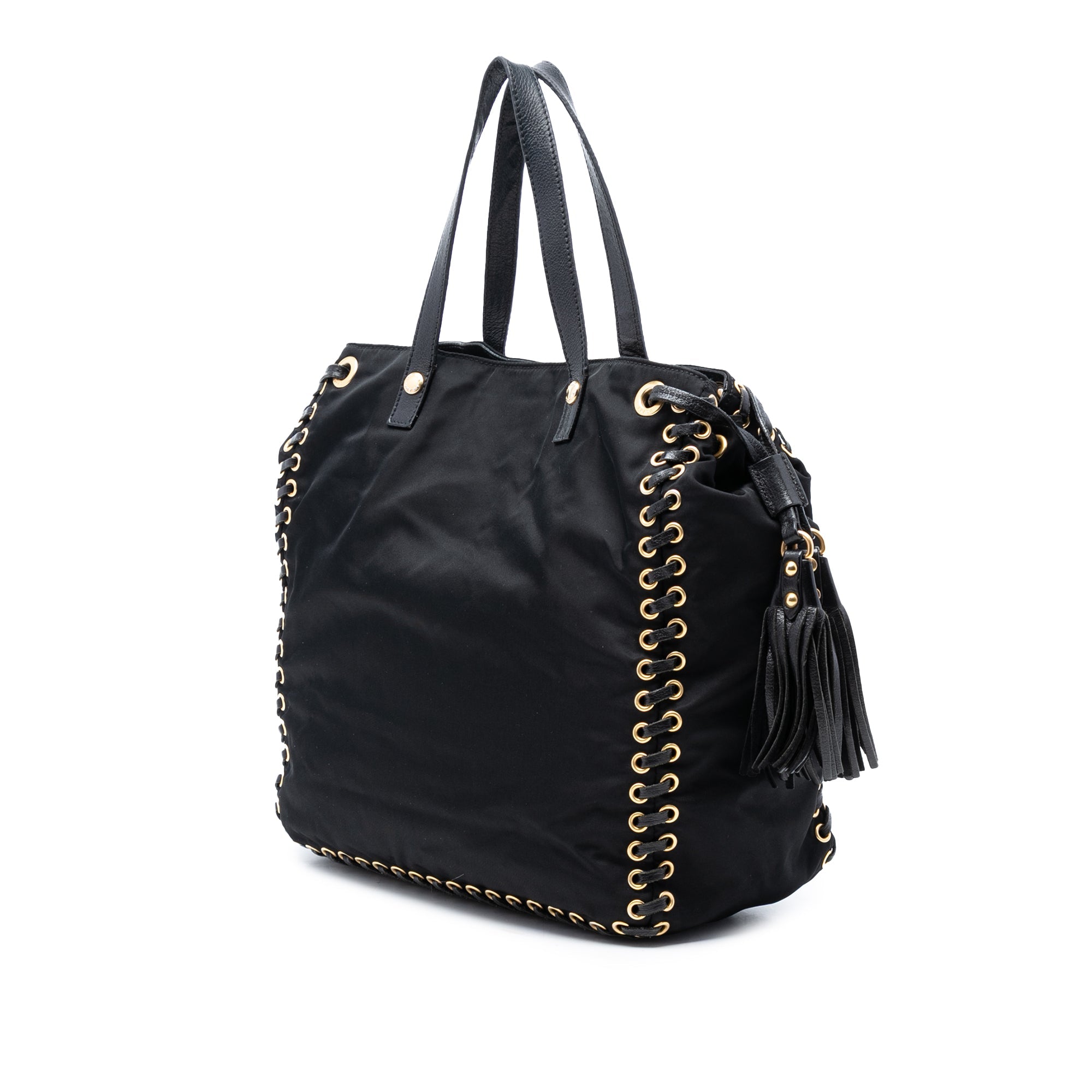 Tessuto Whipstitched Logo Oro Tassel Satchel
