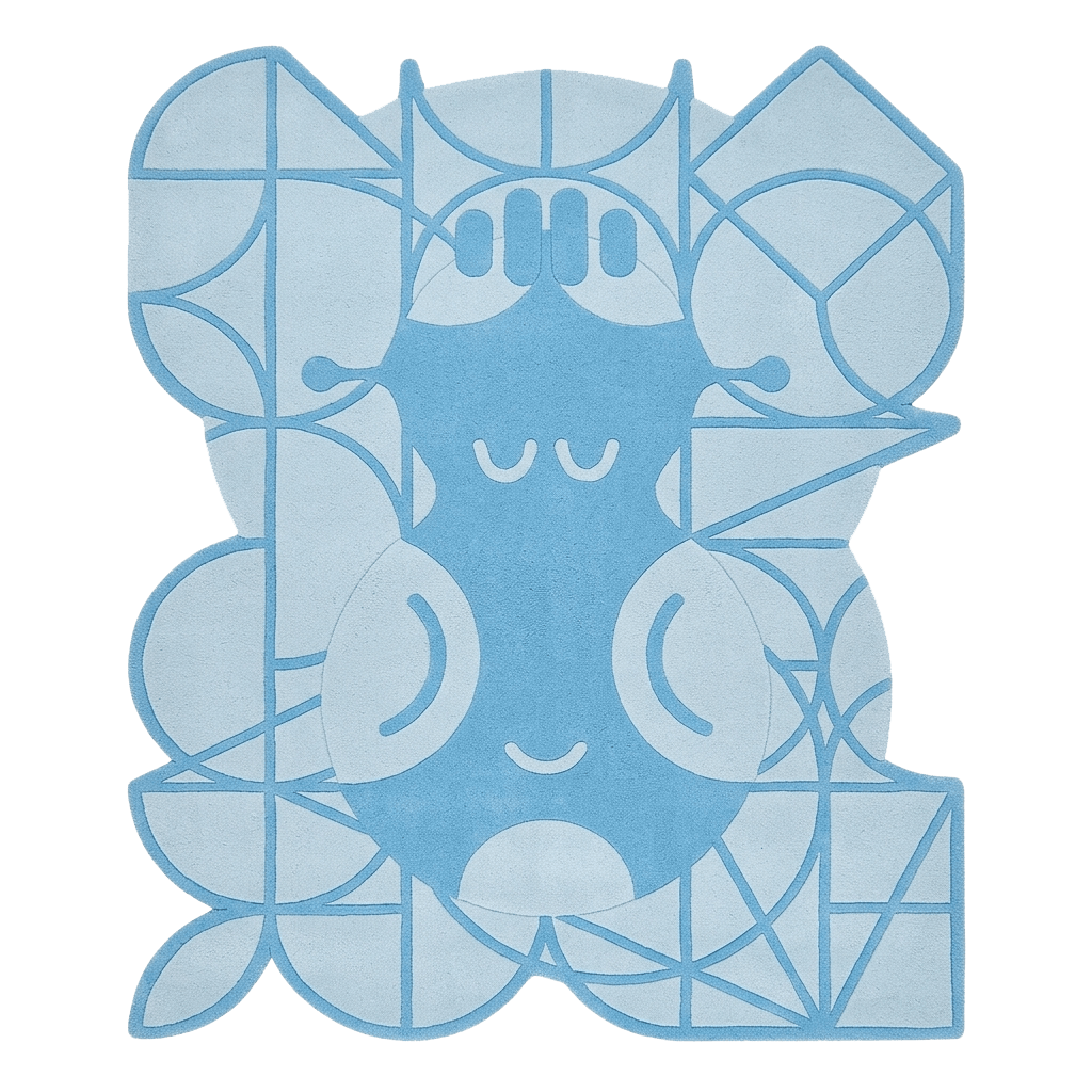 A Smile in Cyan Maze Hand Tufted Rug