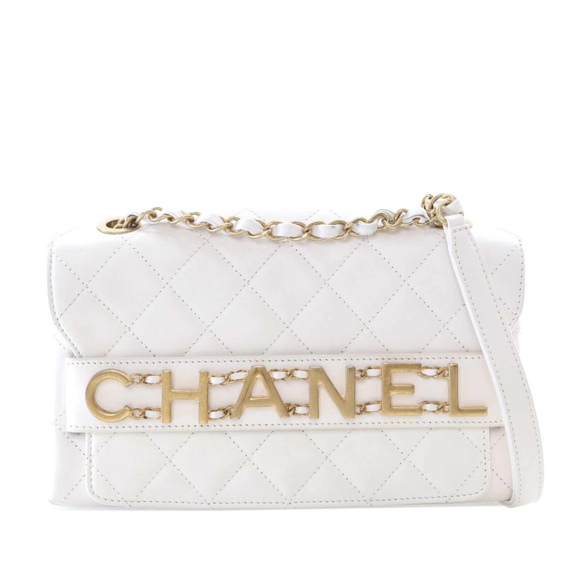 Medium Quilted Calfskin Logo Enchained Flap
