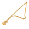 Gold Plated Quilted CC Pendant Necklace