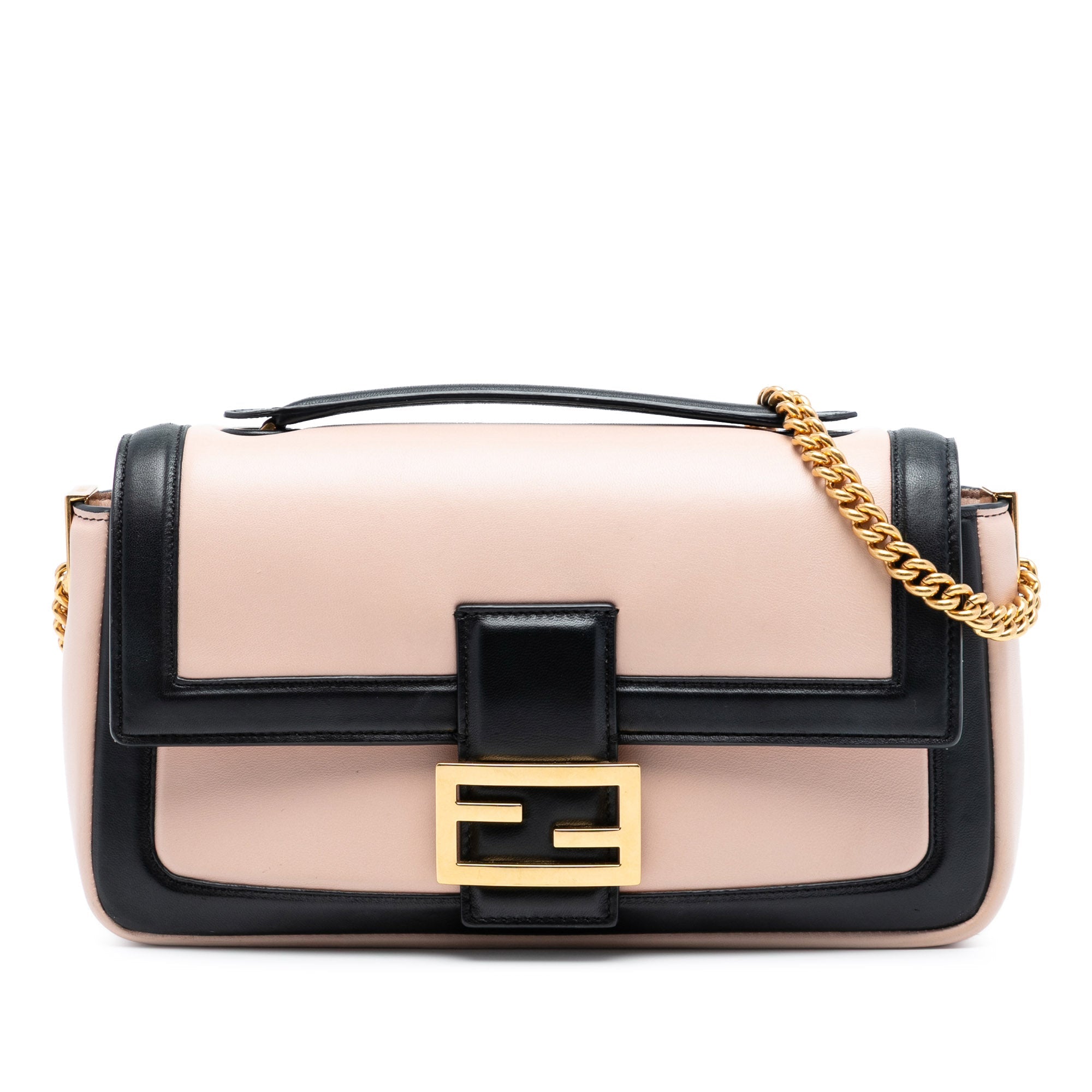 Bicolor Leather Chain Midi Baguette