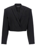David Koma Cropped Stretch Wool Blazer — Black