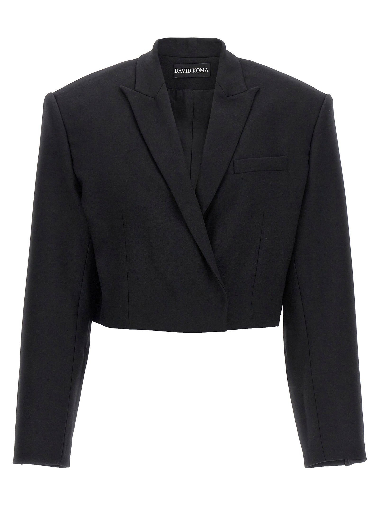 David Koma Cropped Stretch Wool Blazer — Black