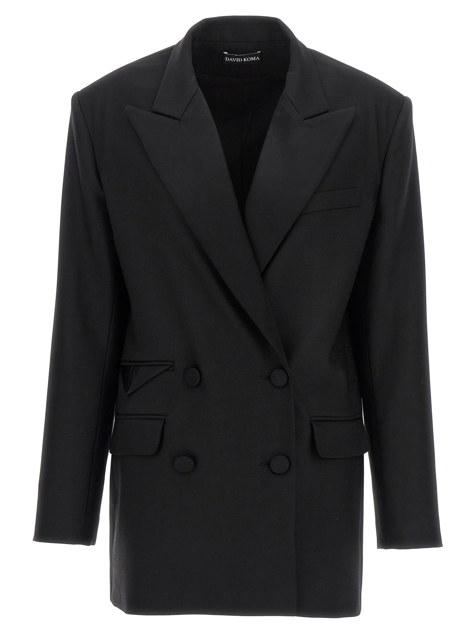 David Koma Tailored Tuxedo Double-Breasted Blazer — Black