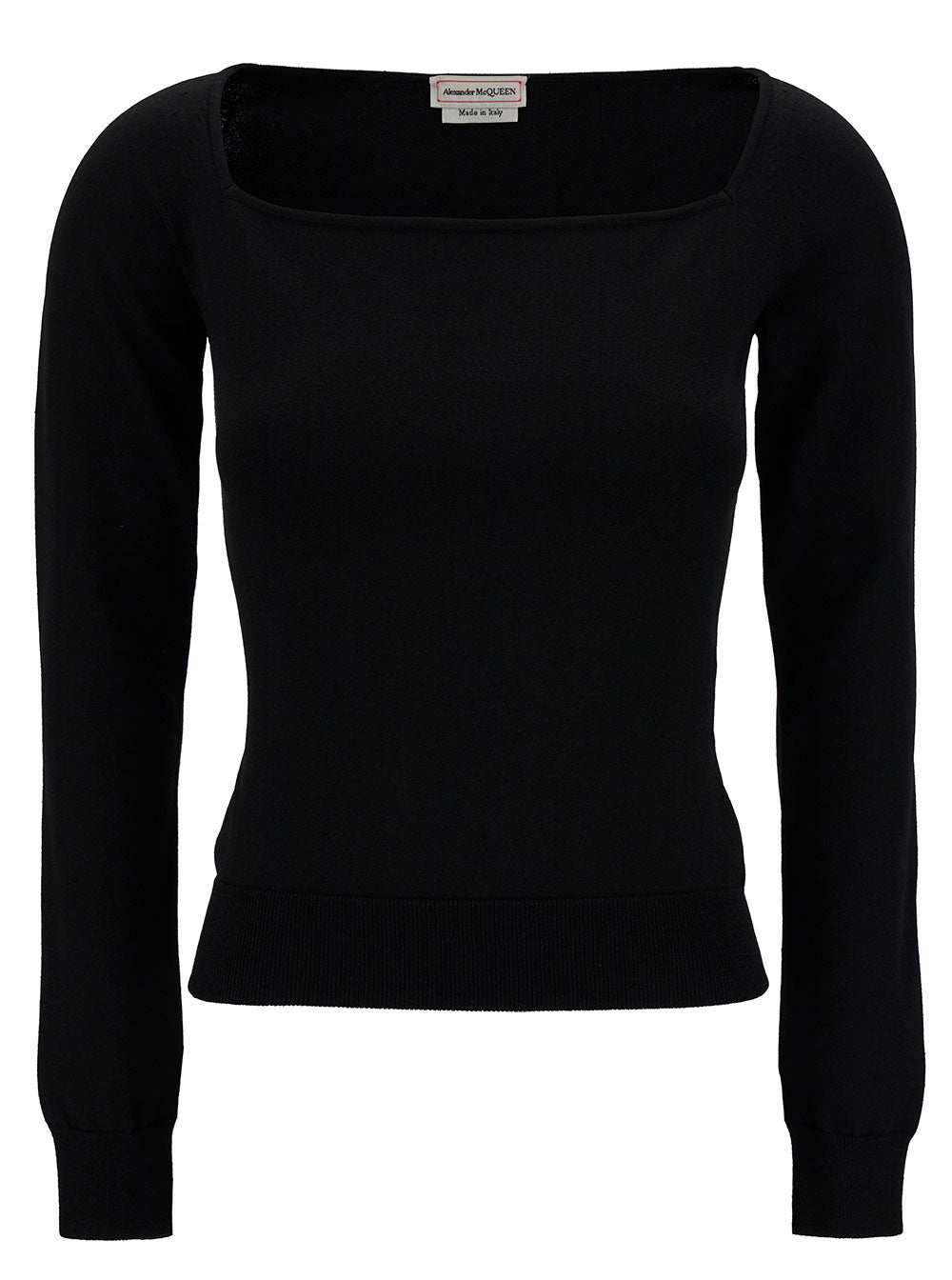 Black Top with Square Neckline in Viscose Blend Woman Polyester Jersey