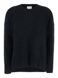 Black Crewneck Sweater with Dropped Shoulders in Cashmere Woman Jersey