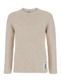 Beige Crewneck Sweater with Logo Patch in Fabric Man Virgin Wool Polyamide Elastam Jersey