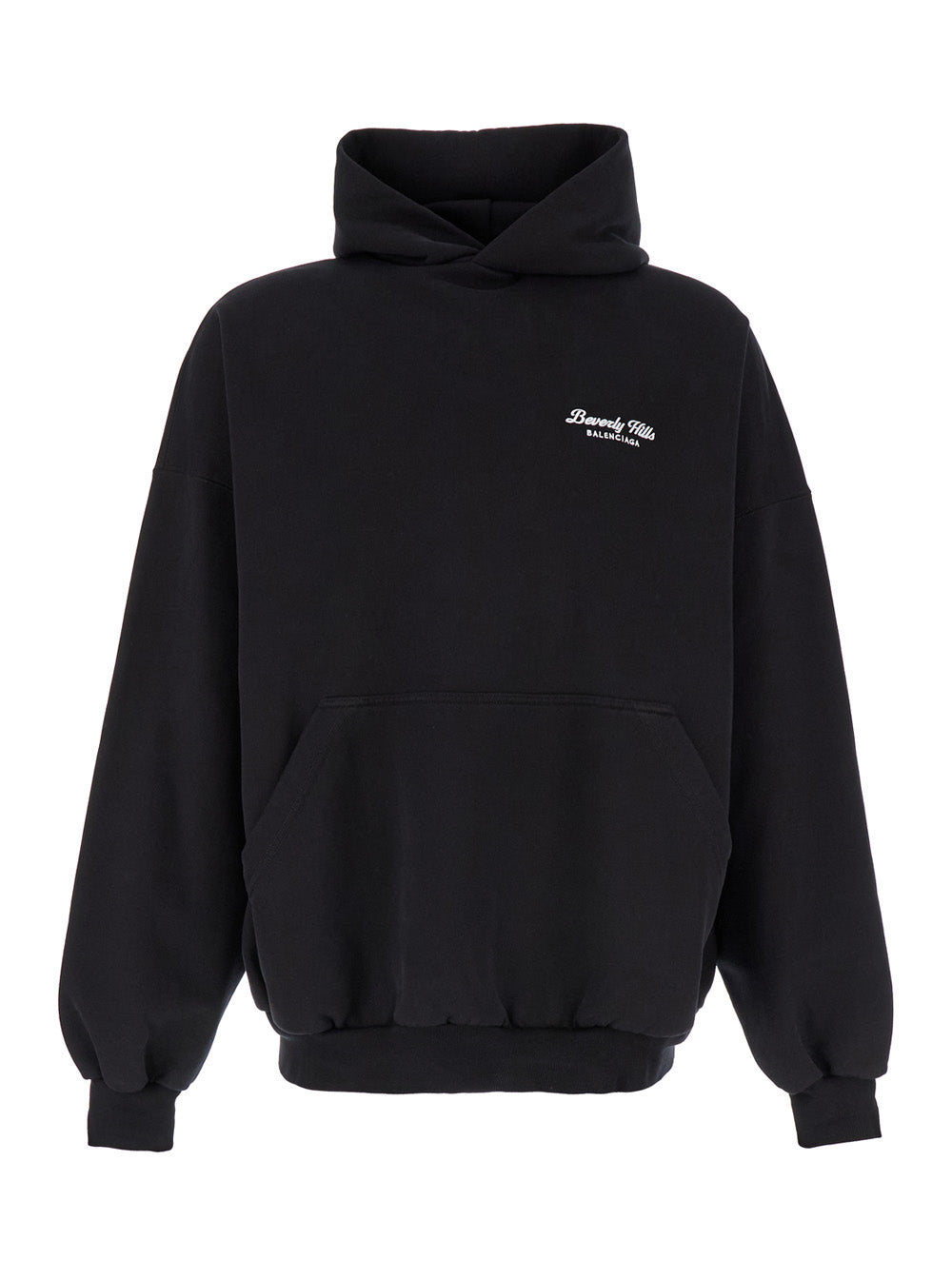 Beverly Hills Oversized Black Hoodie with Logo Print in Cotton Woman Sweatshirts