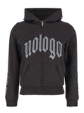 Black Zip-Up Hoodie with No Logo Gothic Print in Jersey Woman Cotton Elastan Sweatshirts