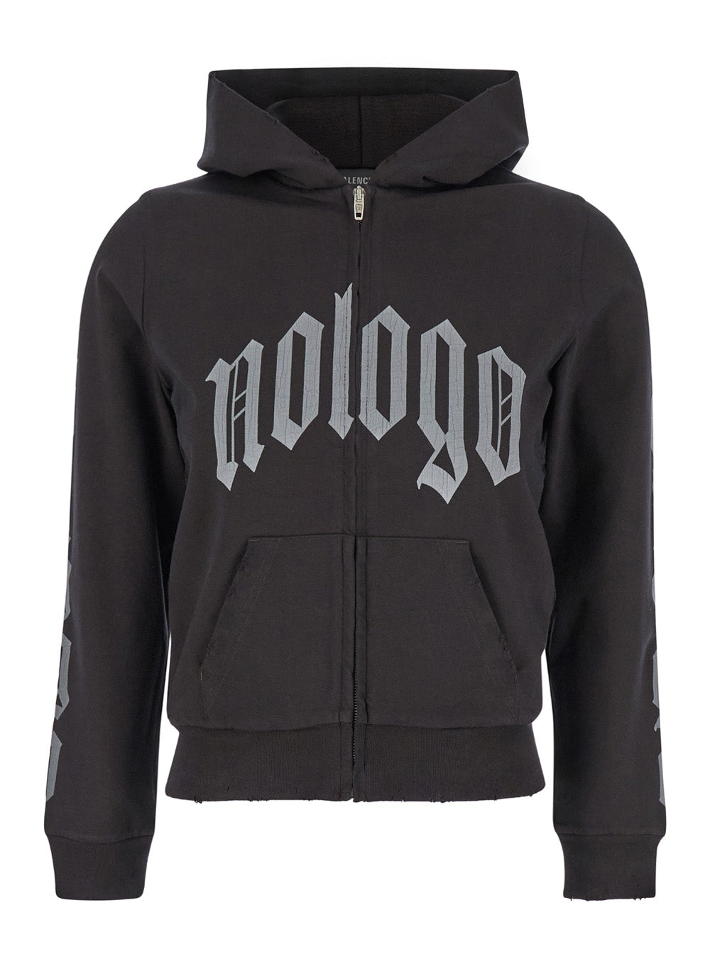 Black Zip-Up Hoodie with No Logo Gothic Print in Jersey Woman Cotton Elastan Sweatshirts