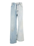 Fifty-Fifty Light Blue Jeans with Asymmetric Legs in Denim Women Cotton
