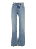 Light Blue Low Waisted Straight Jeans in Denim Woman Cotton