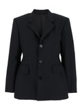 Hourglass Black Single-Breasted Jacket with Notched Revers in Wool Woman Blazers