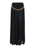 Black Long Pleaded Skirt with Belt in Tech Fabric Woman Polyester