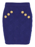 Blue Mini Skirt with Jewel Buttons in Viscose Blend Woman Blu Polyester