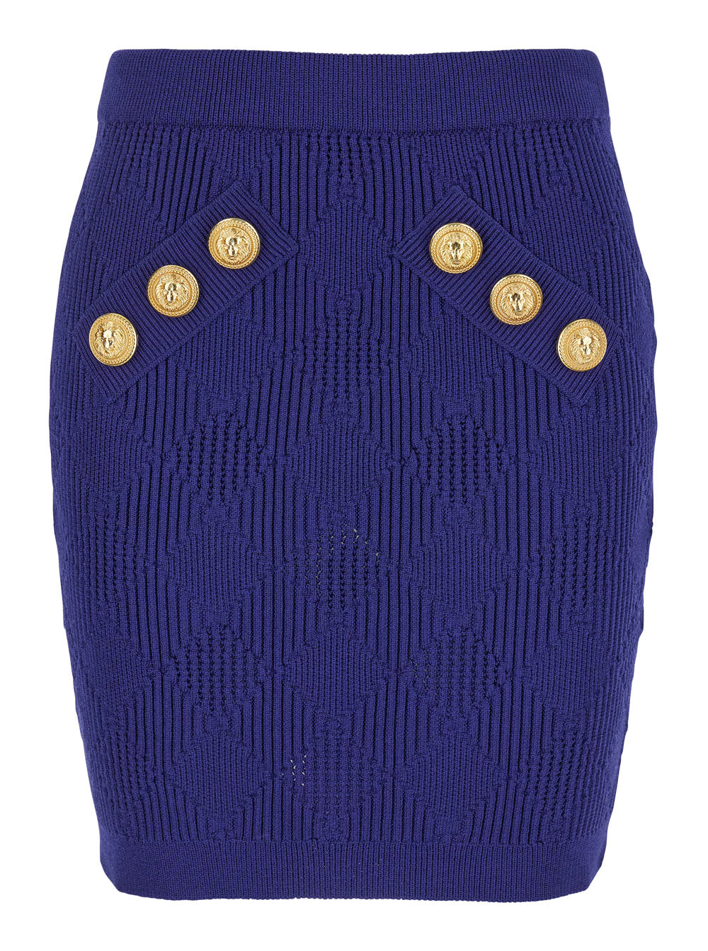 Blue Mini Skirt with Jewel Buttons in Viscose Blend Woman Blu Polyester