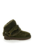 Snug Green Ankle Boots with Strap in Suede and Shearling Woman Sheep Calf Cotton Viscose