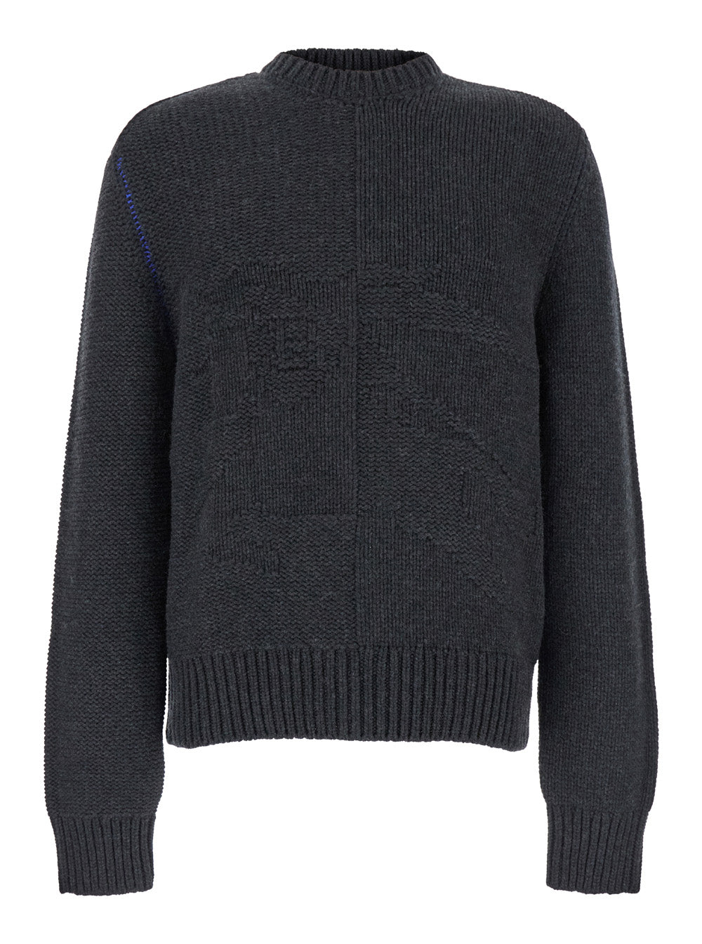 Grey Sweater with Equestrian Knight Jacquard Motif in Cashmere Man Jersey
