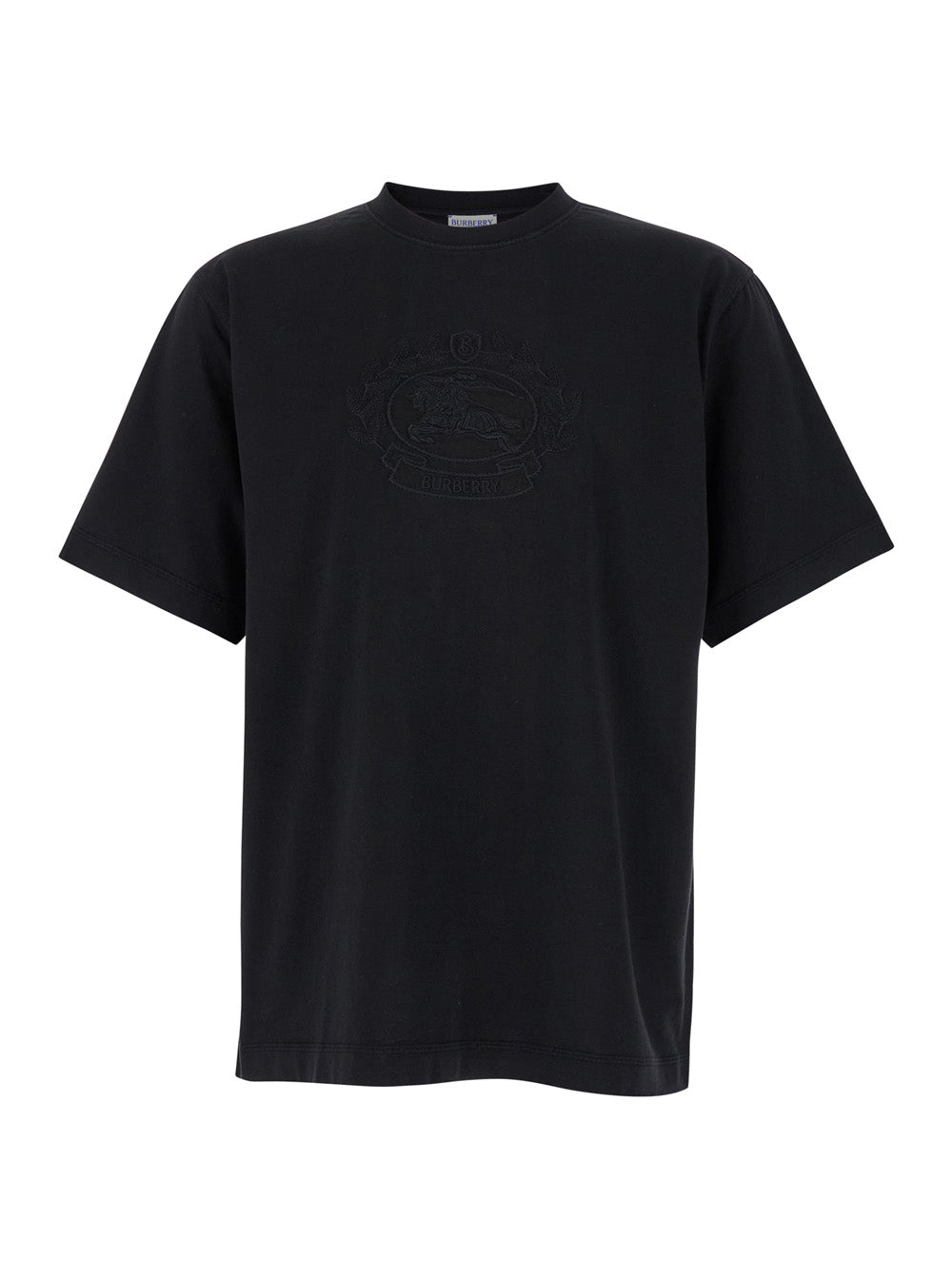 Black Boxy T-Shiirt with Tonal Equestrian Knight Embroidery in Cotton Man Tshirts And Polo Shirts
