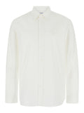 White Shirt with Classic Collar and Embroidered Logo on the Front in Cotton Man Blouses