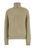 Beige High Neck Sweater with EKD Motif in Cashmere Woman Green Jersey
