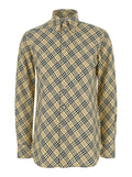 Beige Oversize Shirt with All-Over Check Motiv in Cotton Woman And Blouses